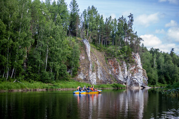 Naklejka premium rafting on catamarans on the Ural rivers