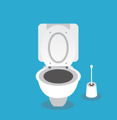 Toilet bowl with wc paper and wc brush