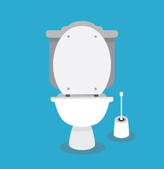 Toilet bowl with wc paper and wc brush
