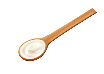 White cream in a wooden spoon, sour cream, mayonnaise or yoghurt, milk sauce, dairy products.