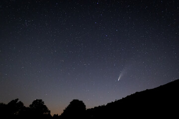 Starry night landscape with Comet Neowise.