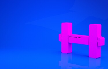 Pink Dumbbell icon isolated on blue background. Muscle lifting icon, fitness barbell, gym, sports equipment, exercise bumbbell. Minimalism concept. 3d illustration. 3D render.