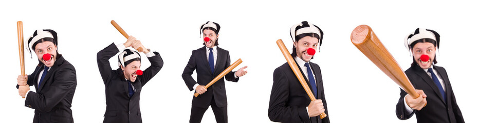 Funny clown businessman isolated on the white background
