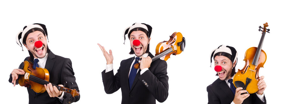 Funny clown businessman isolated on the white background