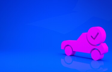 Pink Auto service check automotive icon isolated on blue background. Car service. Minimalism concept. 3d illustration. 3D render.