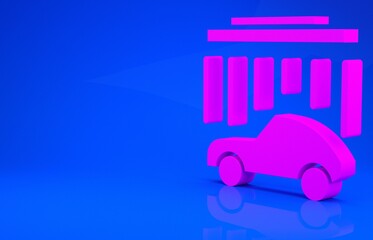 Pink Car wash icon isolated on blue background. Carwash service and water cloud icon. Minimalism concept. 3d illustration. 3D render.