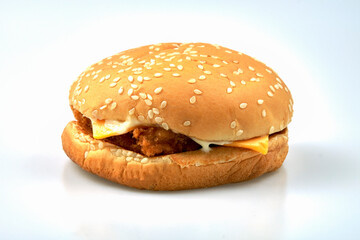 Fast food with hamburger on white background