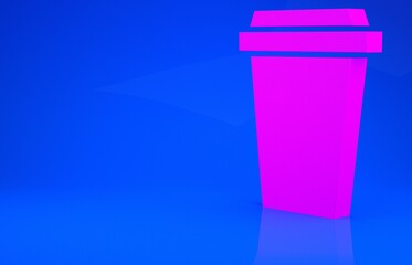 Pink Coffee cup to go icon isolated on blue background. Minimalism concept. 3d illustration. 3D render.
