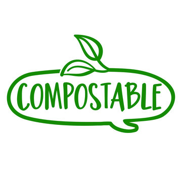 Compostable - logo in speech bubble. Vector hand drawn illustration on white background. Element for labels, stickers or icons, t-shirts or mugs. healthy food design. Go healthy.
