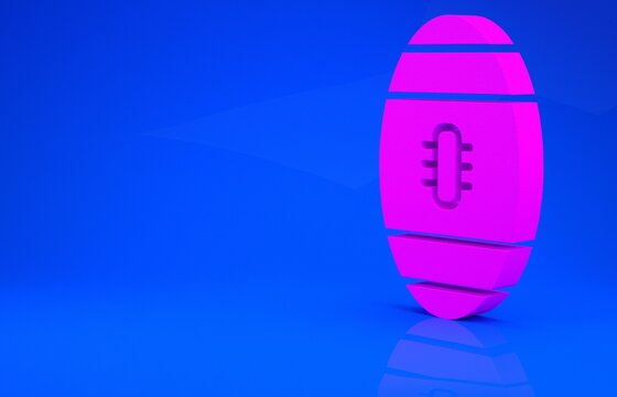 Pink American Football ball icon isolated on blue background. Rugby ball icon. Team sport game symbol. Minimalism concept. 3d illustration. 3D render.
