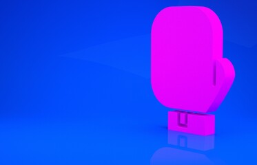 Pink Boxing glove icon isolated on blue background. Minimalism concept. 3d illustration. 3D render.