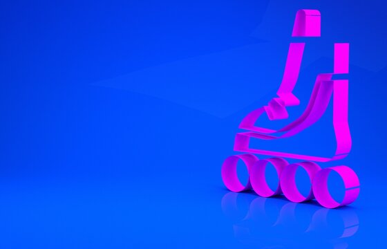 Pink Roller skate icon isolated on blue background. Minimalism concept. 3d illustration. 3D render.