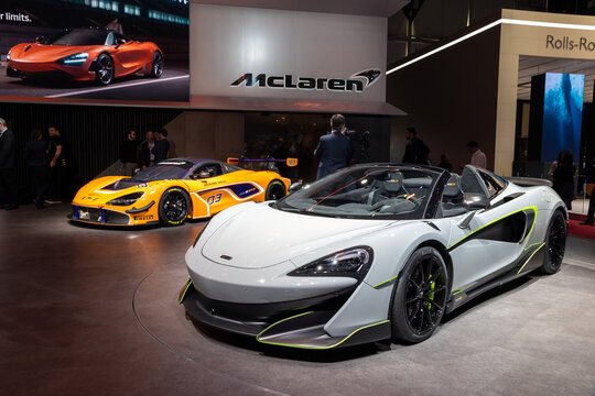 GENEVA, SWITZERLAND - MARCH 6, 2019: McLaren 600LT sports car showcased at the 89th Geneva International Motor Show.