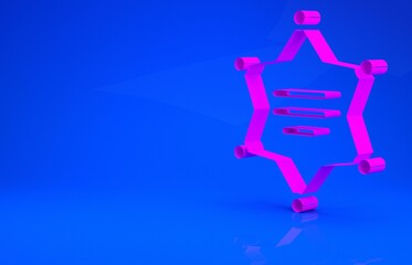 Pink Hexagram sheriff icon isolated on blue background. Police badge icon. Minimalism concept. 3d illustration. 3D render.