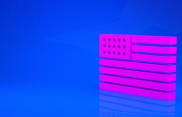 Pink American flag icon isolated on blue background. Flag of USA. United States of America. Minimalism concept. 3d illustration. 3D render.