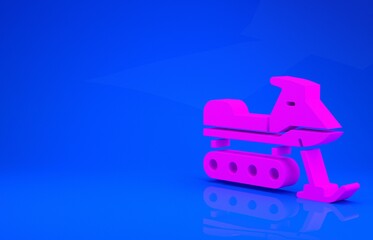 Naklejka premium Pink Snowmobile icon isolated on blue background. Snowmobiling sign. Extreme sport. Minimalism concept. 3d illustration. 3D render.