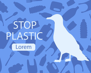 Eco-friendly poster. Say no to the platic. Vector illustration with plastic products.