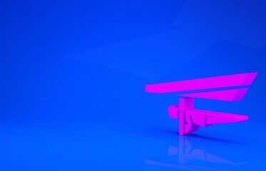 Pink Hang glider icon isolated on blue background. Extreme sport. Minimalism concept. 3d illustration. 3D render.