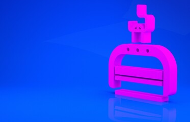 Pink Ski lift icon isolated on blue background. Minimalism concept. 3d illustration. 3D render.