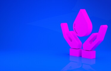 Pink Washing hands with soap icon isolated on blue background. Washing hands with soap to prevent virus and bacteria. Minimalism concept. 3d illustration. 3D render.