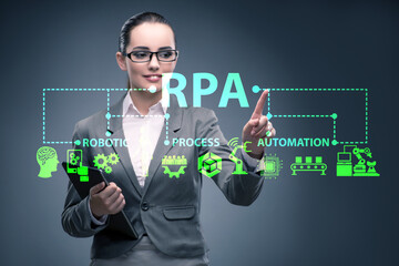 Businesswoman pressing buttons in RPA concept