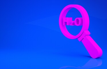 Pink Chemical formula for water drops H2O shaped icon isolated on blue background. Minimalism concept. 3d illustration. 3D render.