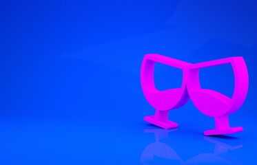 Pink Glass of cognac or brandy icon isolated on blue background. Minimalism concept. 3d illustration. 3D render.
