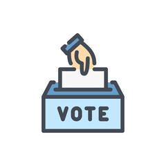Voting Ballot Box color line icon. Hand Putting Paper in a Ballot Box vector outline colorful sign.