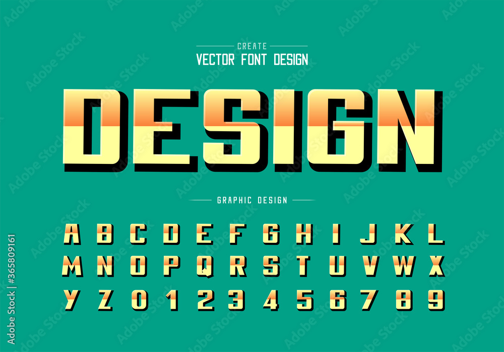 Fototapete Reflective font and bold alphabet vector, Gradient style writing typeface and number design, Graphic text on background