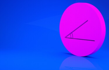 Pink Acute angle of 45 degrees icon isolated on blue background. Minimalism concept. 3d illustration. 3D render.