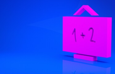 Pink Chalkboard icon isolated on blue background. School Blackboard sign. Minimalism concept. 3d illustration. 3D render.