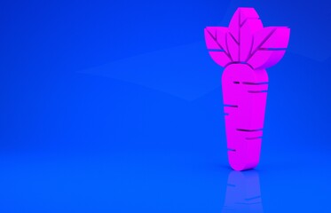 Pink Carrot icon isolated on blue background. Minimalism concept. 3d illustration. 3D render.