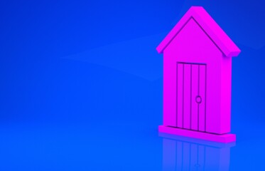 Pink Farm house icon isolated on blue background. Minimalism concept. 3d illustration. 3D render.