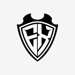 EX initials monogram logo shield designs a modern