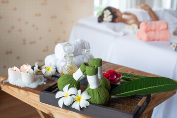 Thai herbal compress for massage treatment in spa salon