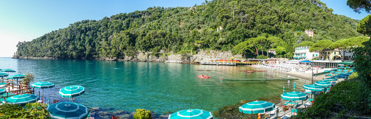 Aerial view of the bay of Paraggi in Portofino