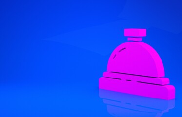 Pink Hotel service bell icon isolated on blue background. Reception bell. Minimalism concept. 3d illustration. 3D render.