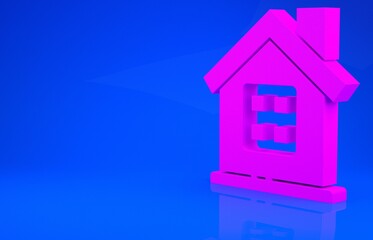 Pink House icon isolated on blue background. Home symbol. Minimalism concept. 3d illustration. 3D render.