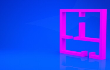 Obraz premium Pink House plan icon isolated on blue background. Minimalism concept. 3d illustration. 3D render.
