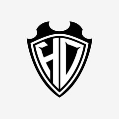 HO initials monogram logo shield designs a modern