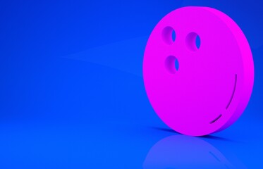 Pink Bowling ball icon isolated on blue background. Sport equipment. Minimalism concept. 3d illustration. 3D render.