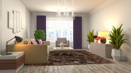 Interior of the living room. 3D illustration