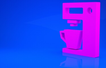 Pink Coffee machine icon isolated on blue background. Minimalism concept. 3d illustration. 3D render.