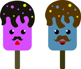Cartoon vector image of ice cream - Mister Ice Cream. Funny ice cream with a mustache.