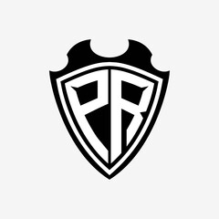 P R initials monogram logo shield designs a modern