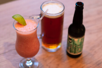 Beer and milkshake on the table