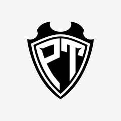 P T initials monogram logo shield designs a modern