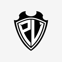 P V initials monogram logo shield designs a modern