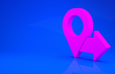 Pink Map pin icon isolated on blue background. Navigation, pointer, location, map, gps, direction, place, compass, search concept. Minimalism concept 3d illustration 3D render