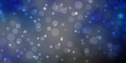 Light Blue, Yellow vector backdrop with circles, stars. Abstract design in gradient style with bubbles, stars. Design for textile, fabric, wallpapers.